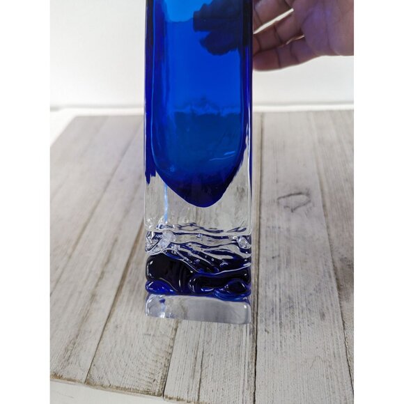 Beranek Handmade Glass Cobalt Blue Clear Abstract Vase Czech Republic Signed 7" - Picture 7 of 9